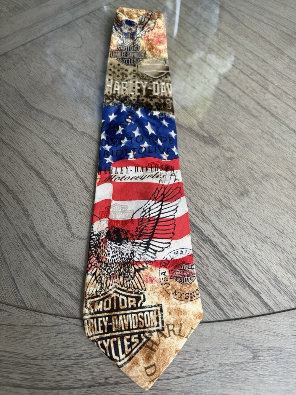 Vintage 2001 Ralph Marlin Harley Davidson Necktie 100% Silk Made In USA